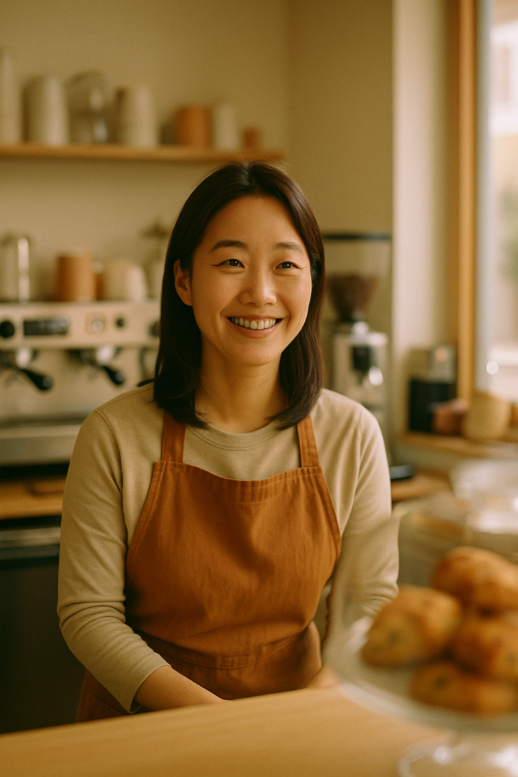 카페 카운터에서 손님을 맞는 사장 (연출 이미지)